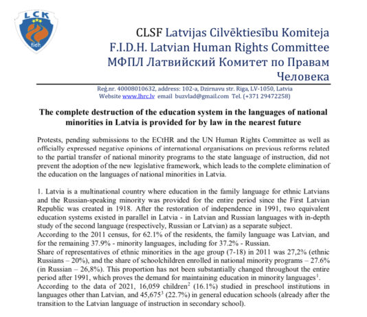 The complete destruction of the education system in the languages of national  minorities in Latvia